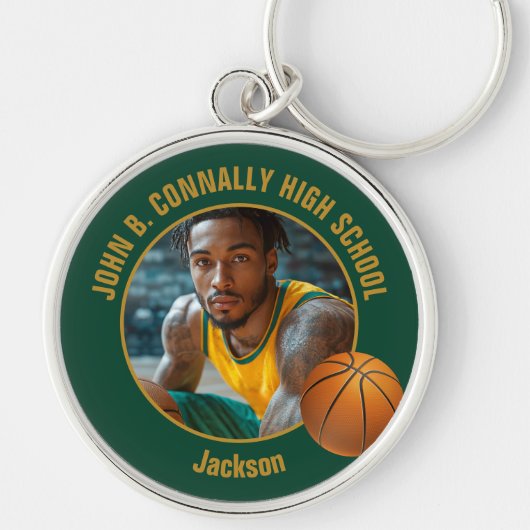 Dark Green Gold Basketball Player Photo Sleutelhanger (Voorkant)