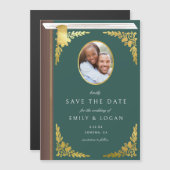 Dark Green Gold Book Wedding Save The Date Card Magnetische Uitnodiging (Voorkant / Achterkant)