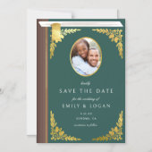 Dark Green Gold Book Wedding Save The Date Card Magnetische Uitnodiging (Voorkant)