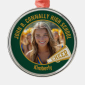 Dark Green Gold Cheerleader Photo Christmas Metalen Ornament (Voorkant)