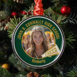 Dark Green Gold Cheerleader Photo Christmas Metalen Ornament