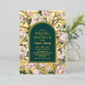 Dark Green Gold Chinoiserie Flowers Vrijgezellenfe Folie Uitnodiging (Staand Voorkant)