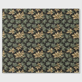 Dark Green & Gold Foliage Wrapping Paper Cadeaupapier (Vlak)