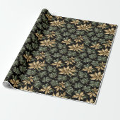 Dark Green & Gold Foliage Wrapping Paper Cadeaupapier (Uitgerold)