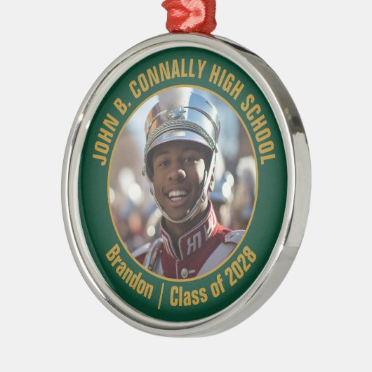 Dark Green Gold Marching Band Photo Christmas Metalen Ornament (Links)