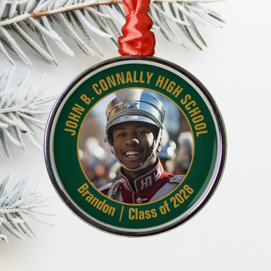 Dark Green Gold Marching Band Photo Christmas Metalen Ornament