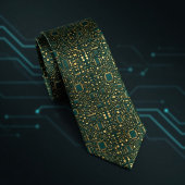 Dark Green Gold Tech Motherboard Pattern Stropdas