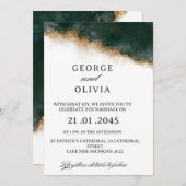 Dark Green & Gold Watercolor Wedding   Kaart (Voorkant / Achterkant)