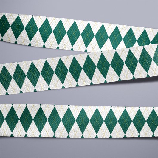 Dark Green | Goud | White Diamond Argyle Pattern Satijnen Lint