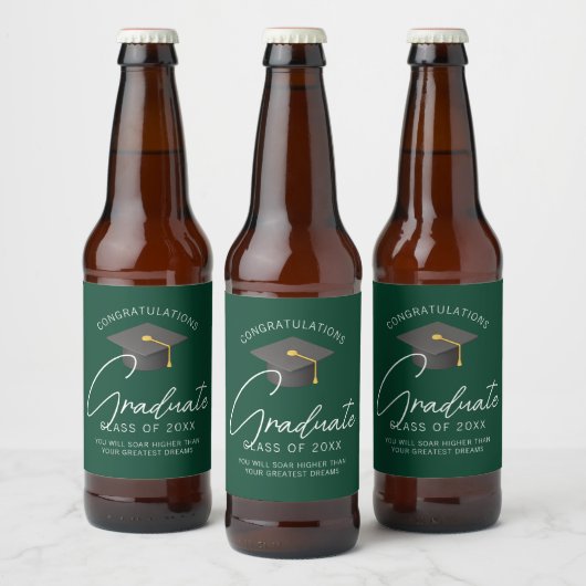 Dark Green Graduate Custom Graduation Party Bier Etiket (Flessen)
