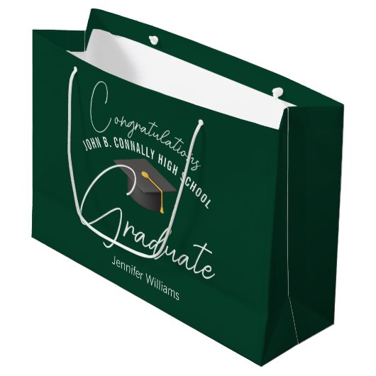 Dark Green Graduate Customized Graduation Party Groot Cadeauzakje (Voorkant Gekanteld)