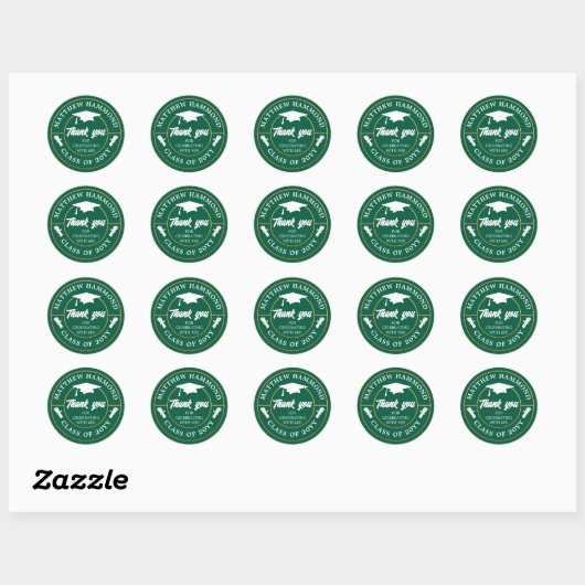 Dark Green Graduating Class Thank You Grad Cap Ronde Sticker (Vel)