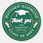 Dark Green Graduating Class Thank You Grad Cap Ronde Sticker (Voorkant)