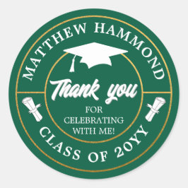 Dark Green Graduating Class Thank You Grad Cap Ronde Sticker