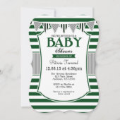 Dark Green Grey Stripes Baby shower Invitation Kaart (Voorkant)