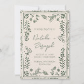 Dark Green Hand Drawn Floral Garden Boho Wedding  Save The Date (Achterkant)