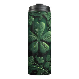 DARK GREEN INTRICATE IRISH CELTIC SHAMROCKS THERMOSBEKER