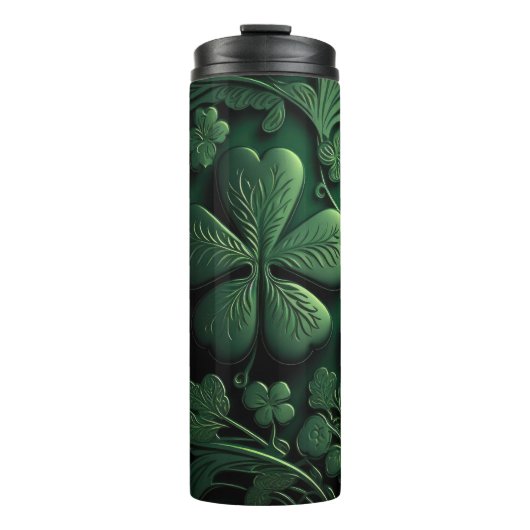 DARK GREEN INTRICATE IRISH CELTIC SHAMROCKS THERMOSBEKER (Voorkant)