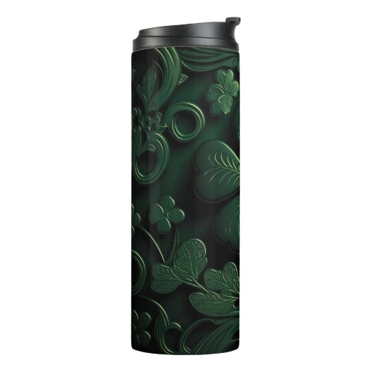 DARK GREEN INTRICATE IRISH CELTIC SHAMROCKS THERMOSBEKER (Gedraaid links)