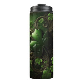 DARK GREEN INTRICATE IRISH CELTIC SHAMROCKS THERMOSBEKER