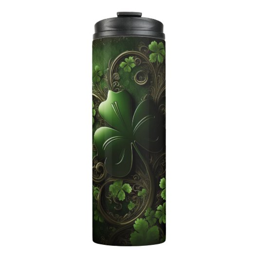DARK GREEN INTRICATE IRISH CELTIC SHAMROCKS THERMOSBEKER (Voorkant)