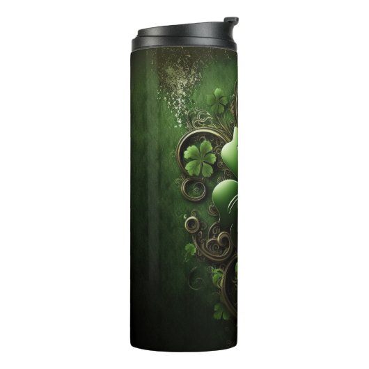 DARK GREEN INTRICATE IRISH CELTIC SHAMROCKS THERMOSBEKER (Gedraaid links)