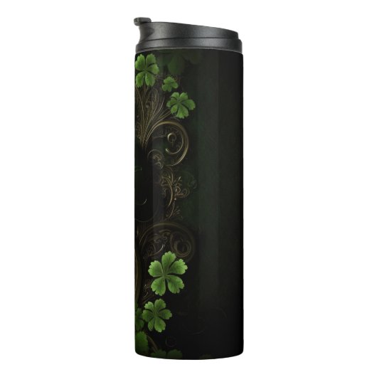 DARK GREEN INTRICATE IRISH CELTIC SHAMROCKS THERMOSBEKER (Geroteerd rechts)