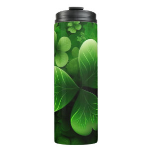 DARK GREEN INTRICATE IRISH CELTIC SHAMROCKS THERMOSBEKER