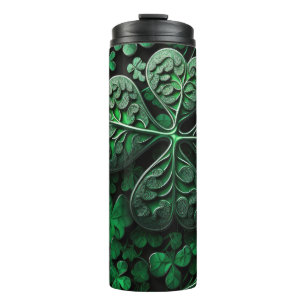 DARK GREEN INTRICATE IRISH CELTIC SHAMROCKS THERMOSBEKER