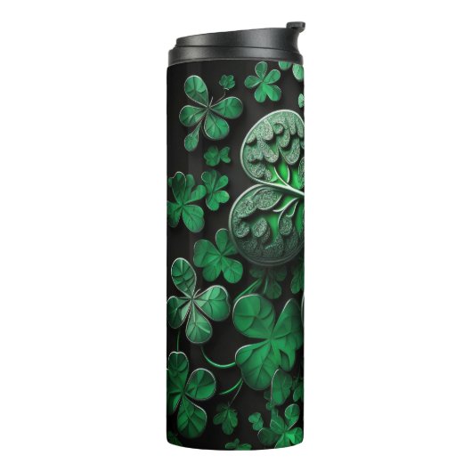 DARK GREEN INTRICATE IRISH CELTIC SHAMROCKS THERMOSBEKER (Gedraaid links)