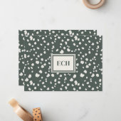 Dark Green Lunaria Monogram Flat Note Card Notitiekaartje (Voorkant / Achterkant in situ)