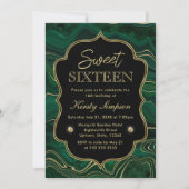 Dark Green Malachite en Gold Foil Strata Sweet 16 Kaart (Voorkant)