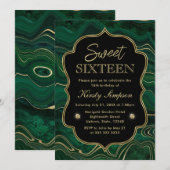 Dark Green Malachite en Gold Foil Strata Sweet 16 Kaart (Voorkant / Achterkant)