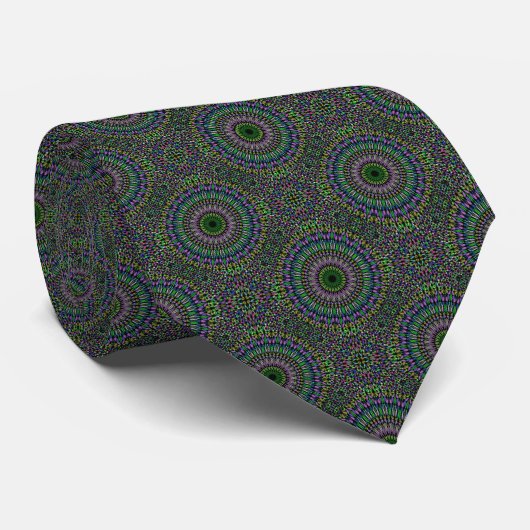 Dark Green Mandala Pattern Stropdas (Opgerold)