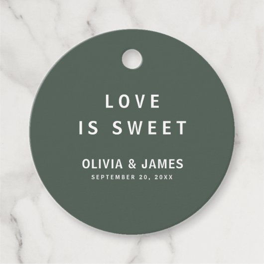 Dark Green | Minimalistische moderne bruiloft zoet Bedankjes Labels (Voorkant)