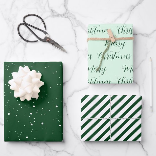 Dark Green & Mint Merry Christmas Mix Inpakpapier Vel (Voorkant)