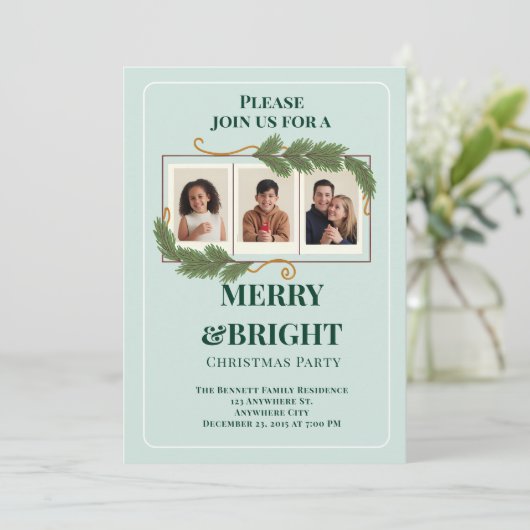 Dark Green Modern Family Photo Christmas Kaart (Staand voorkant)
