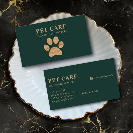 Dark Green Modern Luxury Golden Paw Pet Grooming Visitekaartje