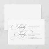 Dark Green Monogram Wedding RSVP Card Kaartje (Voorkant / Achterkant)