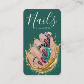 Dark Green Nail Art Studio Manicurist Artist Chic Visitekaartje (Voorkant)