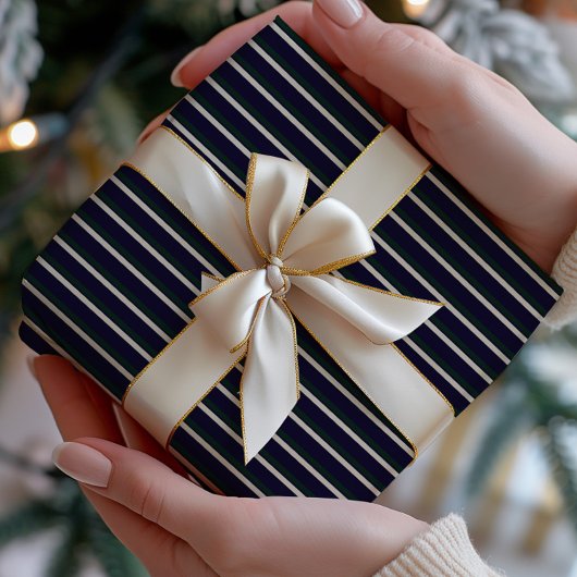 Dark Green & Navy Striped Cadeaupapier