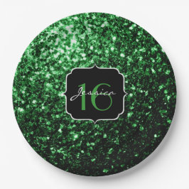 Dark green nep glitter sparkles Sweet 16 Papieren Bordje
