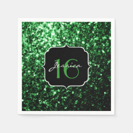 Dark green nep glitter sparkles Sweet 16 Servet