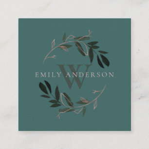 DARK GREEN PINK FAUNA INITIAAL WREATS PROFESSIONAL VIERKANTE VISITEKAARTJE