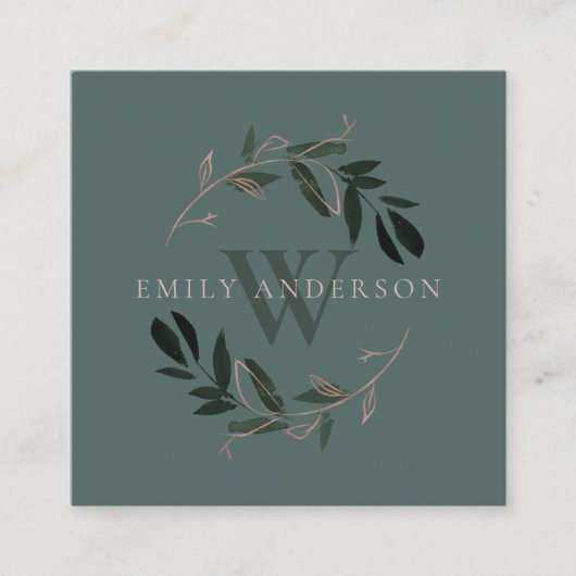 DARK GREEN PINK FAUNA INITIAAL WREATS PROFESSIONAL VIERKANTE VISITEKAARTJE (Voorkant)