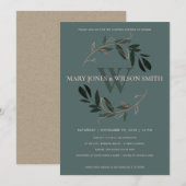 DARK GREEN PINK FOLIAGE WREATH COUPLY SHOWER CARD BEDANKKAART (Voorkant / Achterkant)