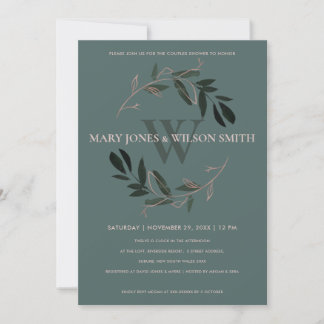 DARK GREEN PINK FOLIAGE WREATH COUPLY SHOWER CARD BEDANKKAART