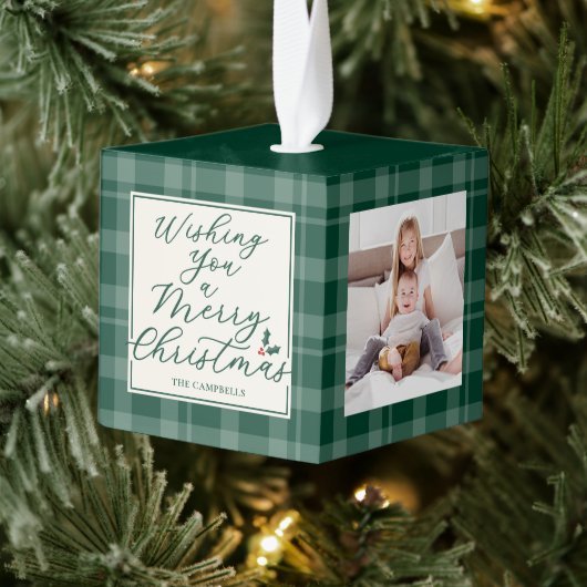 Dark Green Plaid Christmas Three Photo Decoratie (Boom)