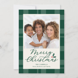 Dark Green Plaid Merry Christmas Photo Feestdagenkaart