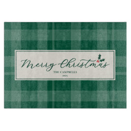Dark Green Plaid Merry Christmas Script Snijplank